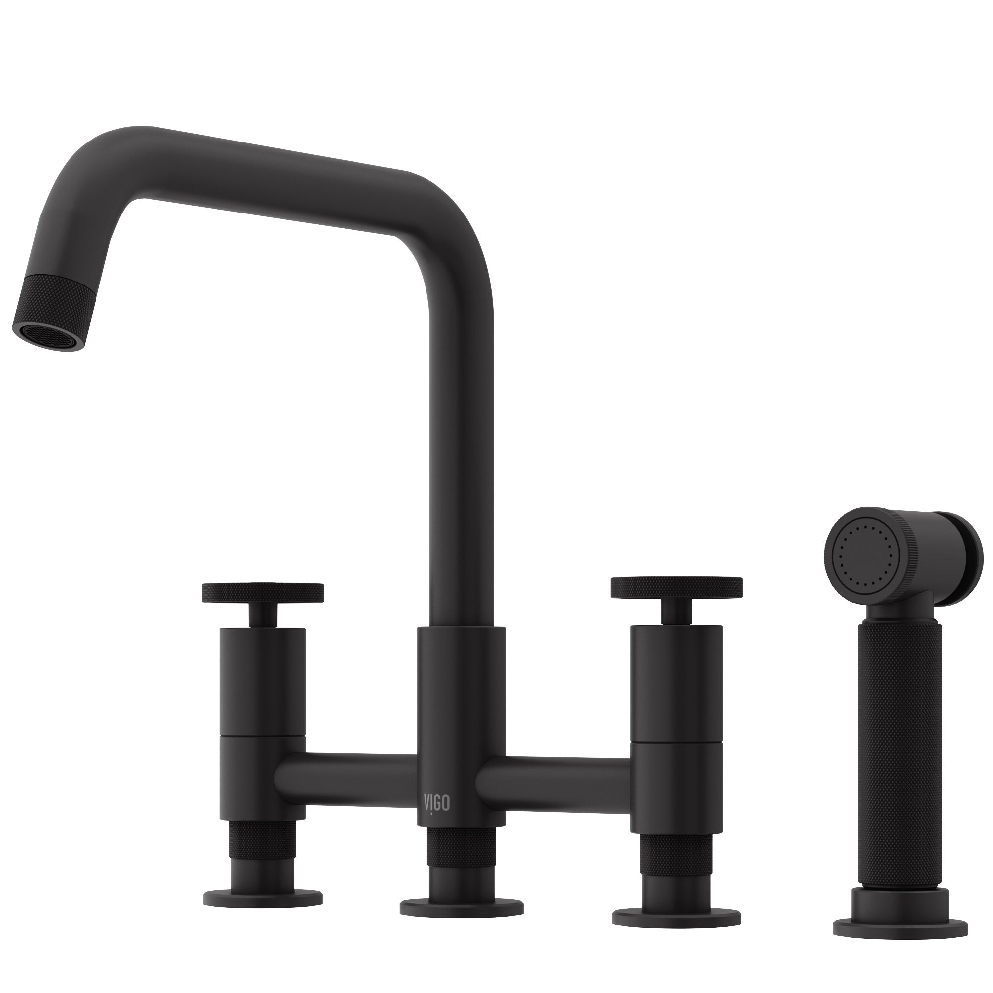 VIGO Cass 12" H 2-Handle Widespread Bridge Pull-Out Sprayer Kitchen Faucet, Matte Black