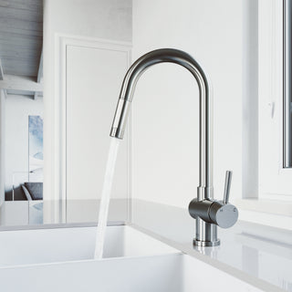 VIGO Gramercy 17" H Single Handle Pull-Down Sprayer Kitchen Faucet, Stainless Steel, No Sensor, Without Extras