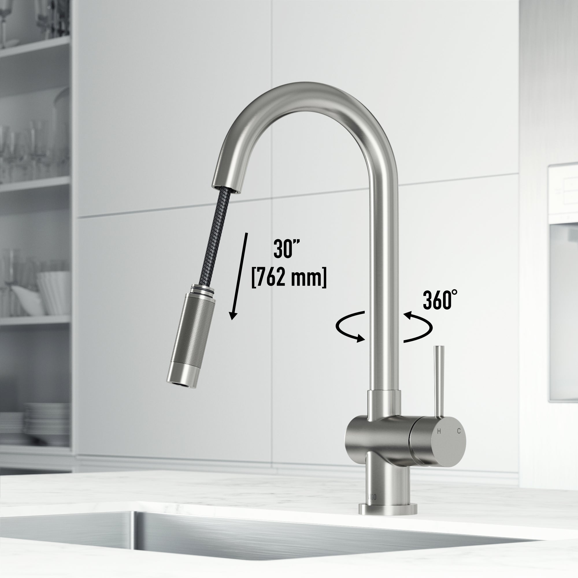 VIGO Gramercy 17" H Single Handle Pull-Down Sprayer Kitchen Faucet, Stainless Steel, Touchless, Without Extras