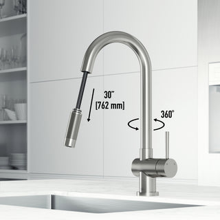 VIGO Gramercy 17" H Single Handle Pull-Down Sprayer Kitchen Faucet, Stainless Steel, Touchless, Without Extras