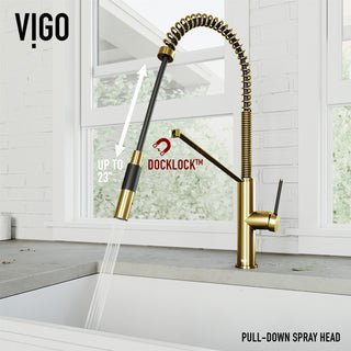 VIGO Livingston 24" H Single Handle Pull-Down Sprayer Kitchen Faucet, Matte Brushed Gold, Without Extras