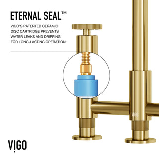 VIGO Cass 12" H 2-Handle Widespread Bridge Pull-Out Sprayer Kitchen Faucet, Matte Brushed Gold