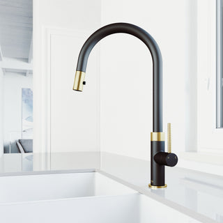 VIGO Bristol 19" H Single Handle Pull-Down Sprayer Kitchen Faucet, Matte Brushed Gold/Matte Black, Without Extras