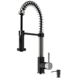 VIGO Edison 19" H Single Handle Pull-Down Sprayer Kitchen Faucet, Stainless Steel/Matte Black, No Sensor, With Soap Dispenser