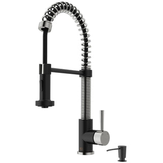 VIGO Edison 19" H Single Handle Pull-Down Sprayer Kitchen Faucet, Stainless Steel/Matte Black, No Sensor, With Soap Dispenser