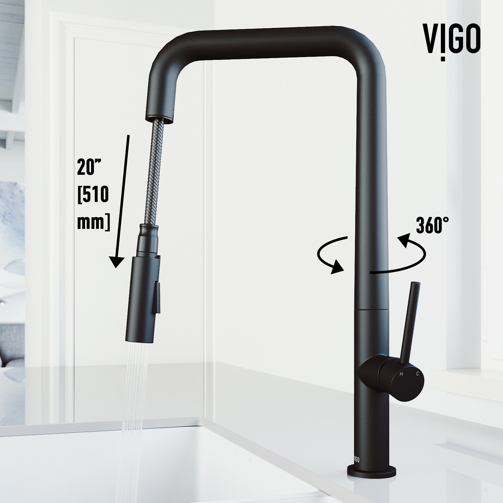 VIGO Parsons 18" H Single Handle Pull-Down Sprayer Kitchen Faucet, Matte Black, Without Extras