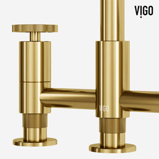 VIGO Cass 12" H 2-Handle Widespread Bridge Pull-Out Sprayer Kitchen Faucet, Matte Brushed Gold