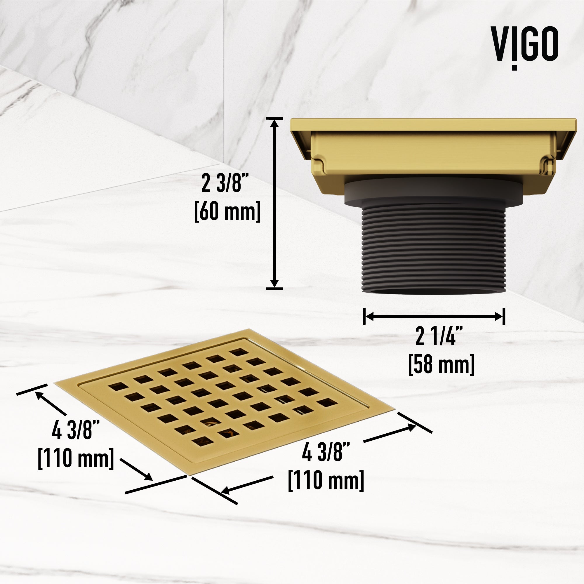VIGO Elan Linear Shower Drain, Matte Brushed Gold, 4"