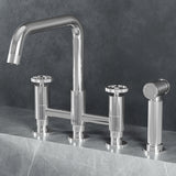 VIGO Cass 12" H 2-Handle Widespread Bridge Pull-Out Sprayer Kitchen Faucet, Chrome