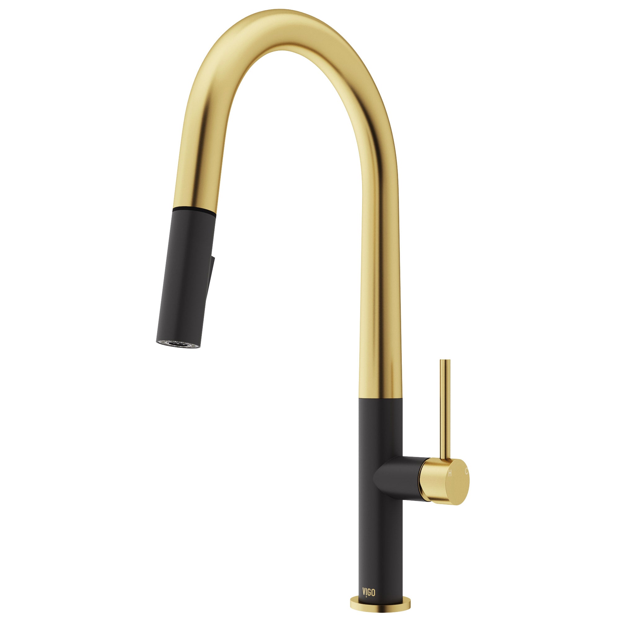 VIGO Greenwich 18" H Single Handle Pull-Down Sprayer Kitchen Faucet, Matte Brushed Gold/Matte Black, No Sensor, Without Extras