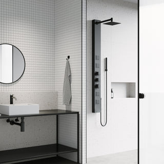 Sutton 58" H x 5" W 4-Jet Shower Panel with Square Shower Head, Matte Black