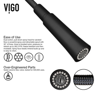 VIGO Laurelton 22" H Single Handle Pull-Down Sprayer Kitchen Faucet, Matte Black, Without Extras