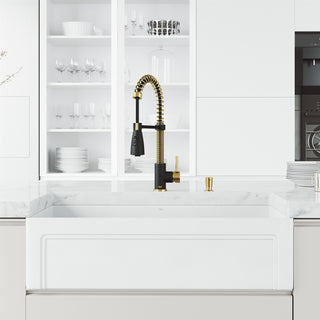 VIGO Brant 19" H Single Handle Pull-Down Sprayer Kitchen Faucet, Matte Brushed Gold/Matte Black, Without Extras