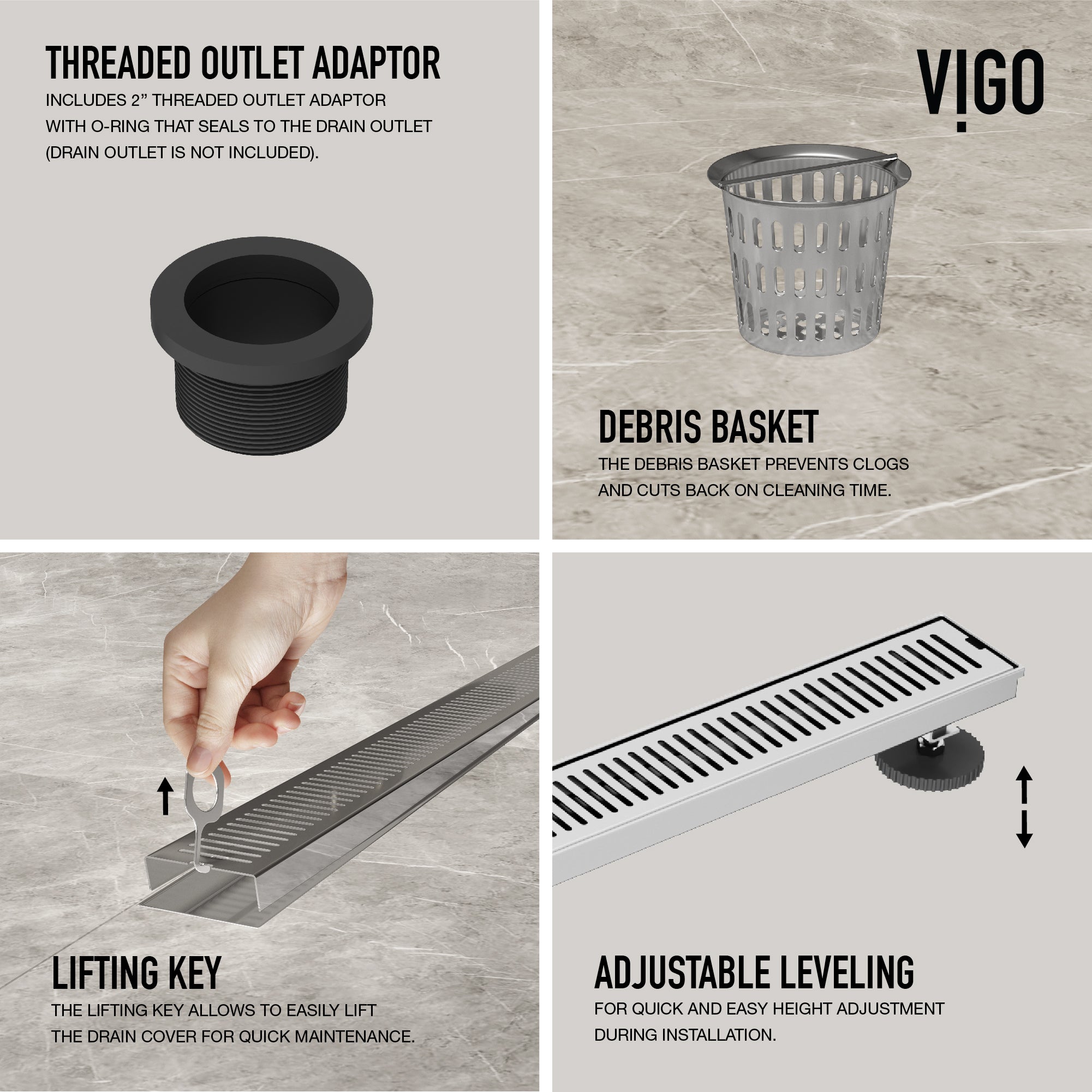 VIGO Elan Linear Shower Drain, Chrome, 36"