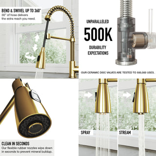 VIGO Brant 19" H Single Handle Pull-Down Sprayer Kitchen Faucet, Matte Brushed Gold, Without Extras