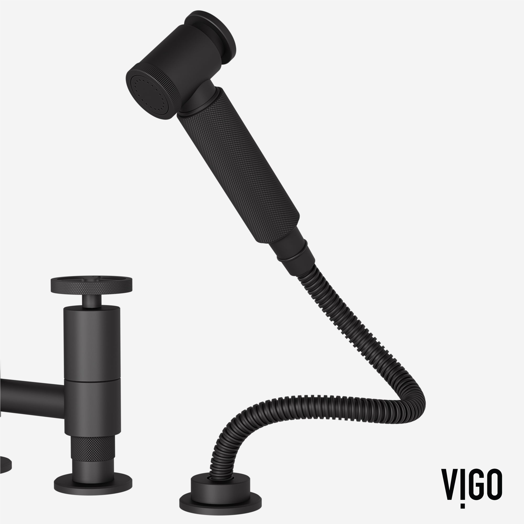 VIGO Cass 12" H 2-Handle Widespread Bridge Pull-Out Sprayer Kitchen Faucet, Matte Black