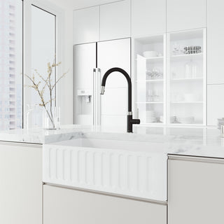 VIGO Bristol 19" H Single Handle Pull-Down Sprayer Kitchen Faucet, Stainless Steel/Matte Black, Without Extras