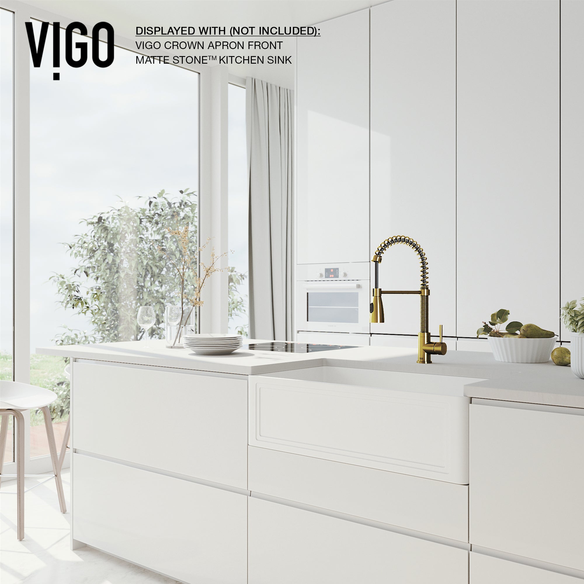 VIGO Brant 19" H Single Handle Pull-Down Sprayer Kitchen Faucet, Matte Brushed Gold, Without Extras