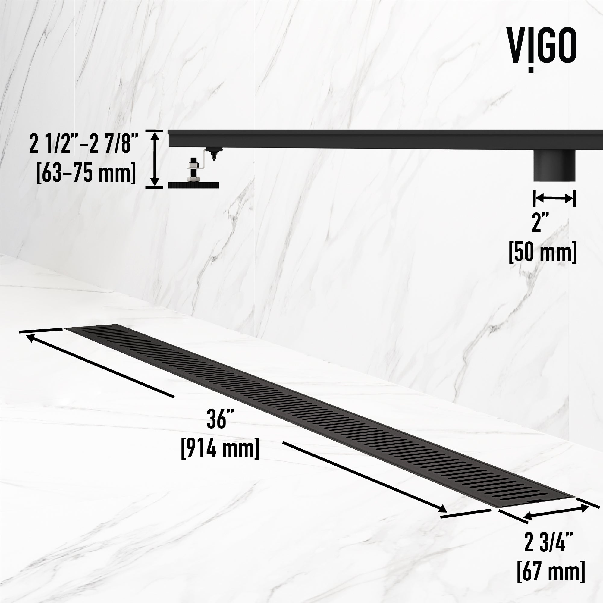 VIGO Elan Linear Shower Drain, Matte Black, 36"