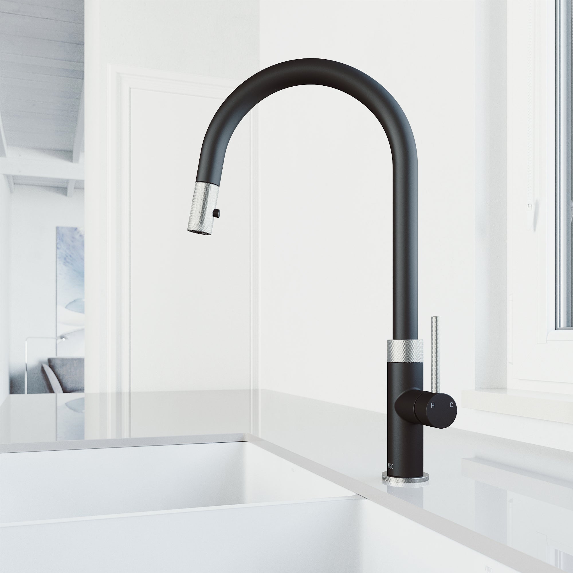 VIGO Bristol 19" H Single Handle Pull-Down Sprayer Kitchen Faucet, Stainless Steel/Matte Black, Without Extras