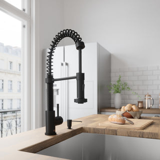 VIGO Edison 19" H Single Handle Pull-Down Sprayer Kitchen Faucet, Matte Black, No Sensor, With Soap Dispenser