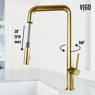 VIGO Parsons 18" H Single Handle Pull-Down Sprayer Kitchen Faucet, Matte Brushed Gold, Without Extras