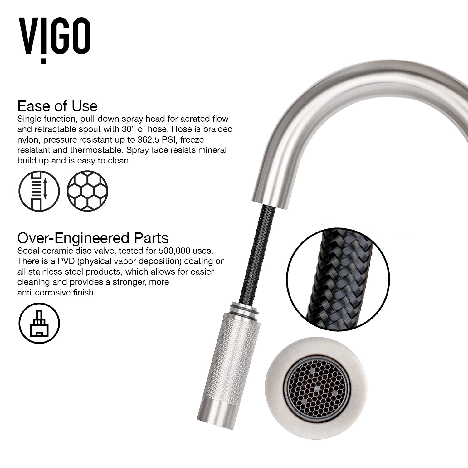 VIGO Gramercy 17" H Single Handle Pull-Down Sprayer Kitchen Faucet, Stainless Steel, No Sensor, Without Extras