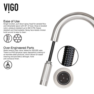 VIGO Gramercy 17" H Single Handle Pull-Down Sprayer Kitchen Faucet, Stainless Steel, No Sensor, Without Extras