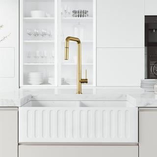 VIGO Parsons 18" H Single Handle Pull-Down Sprayer Kitchen Faucet, Matte Brushed Gold, Without Extras