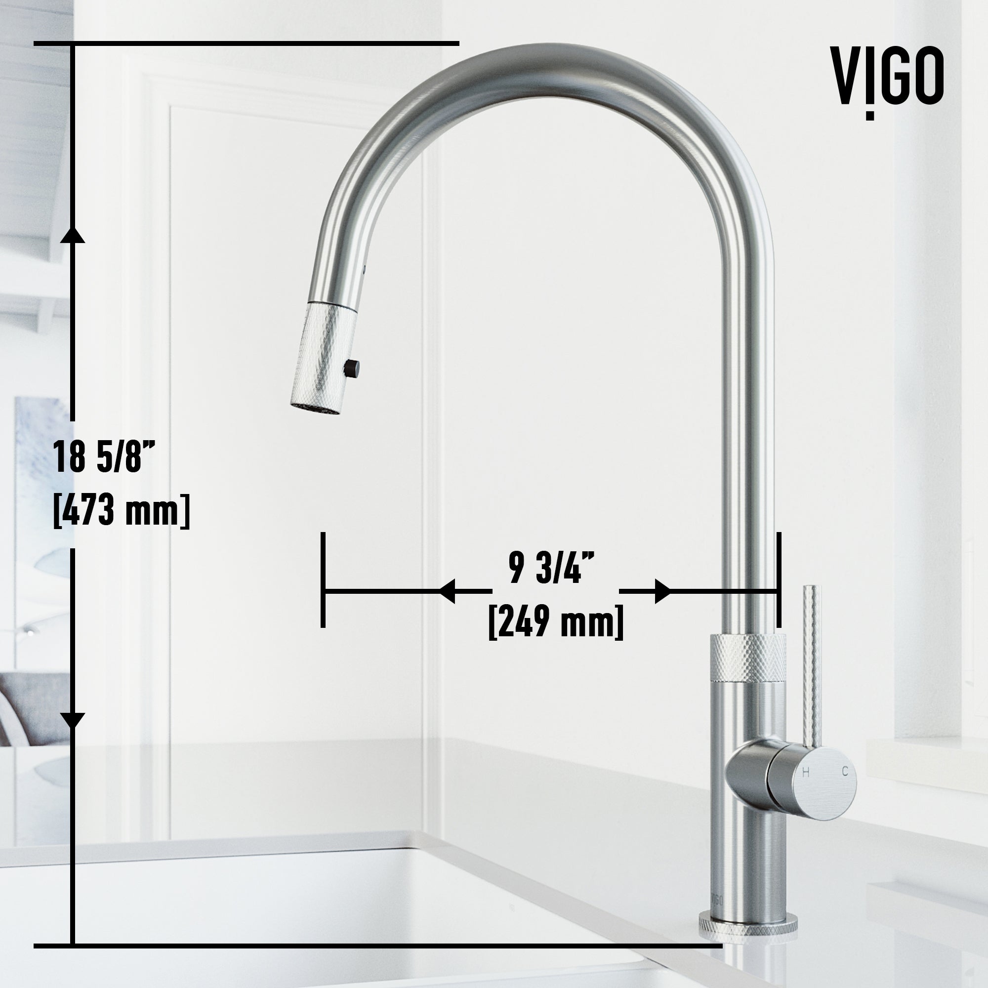 VIGO Bristol 19" H Single Handle Pull-Down Sprayer Kitchen Faucet, Stainless Steel, Without Extras