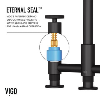 VIGO Cass 12" H 2-Handle Widespread Bridge Pull-Out Sprayer Kitchen Faucet, Matte Black