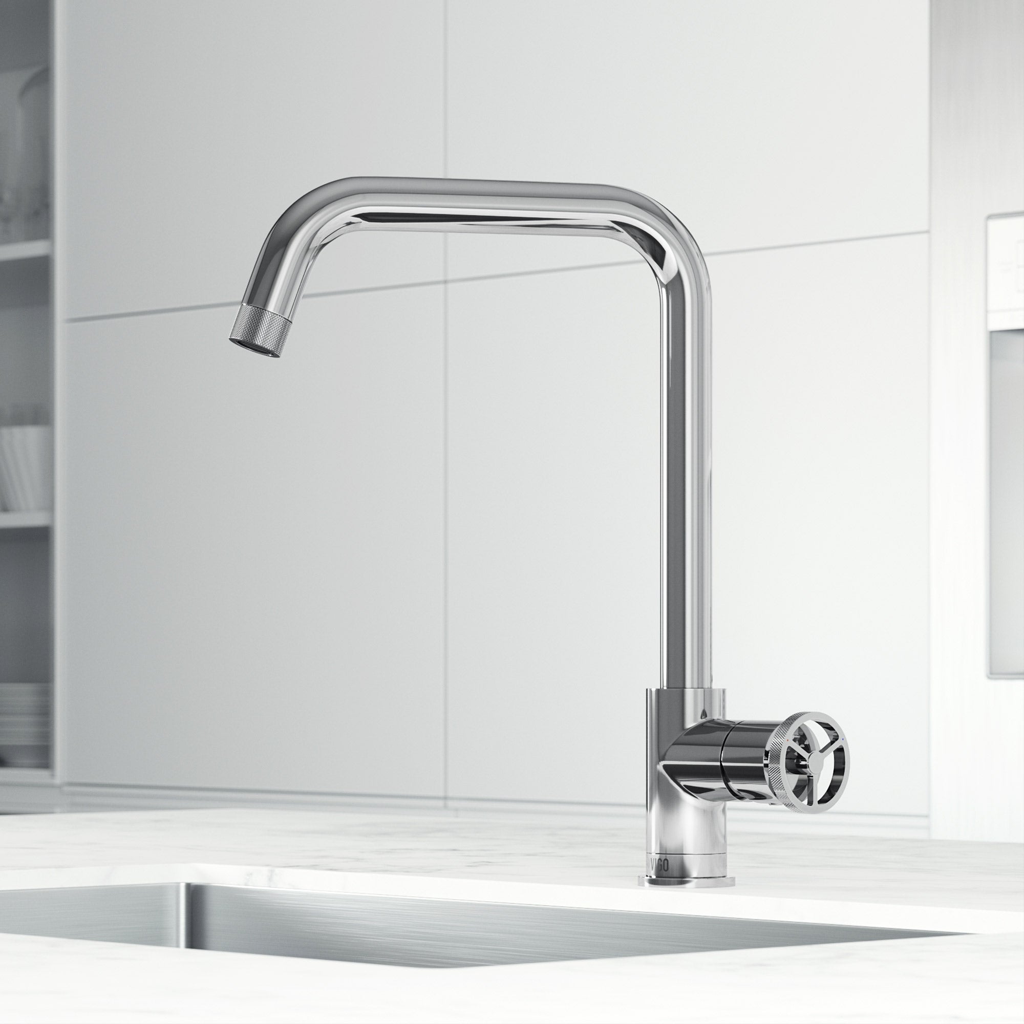 VIGO Cass Industrial 14" H Single Handle Kitchen Bar Faucet, Chrome