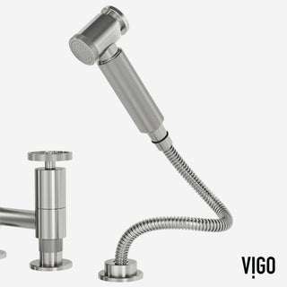 VIGO Cass 12" H 2-Handle Widespread Bridge Pull-Out Sprayer Kitchen Faucet, Stainless Steel