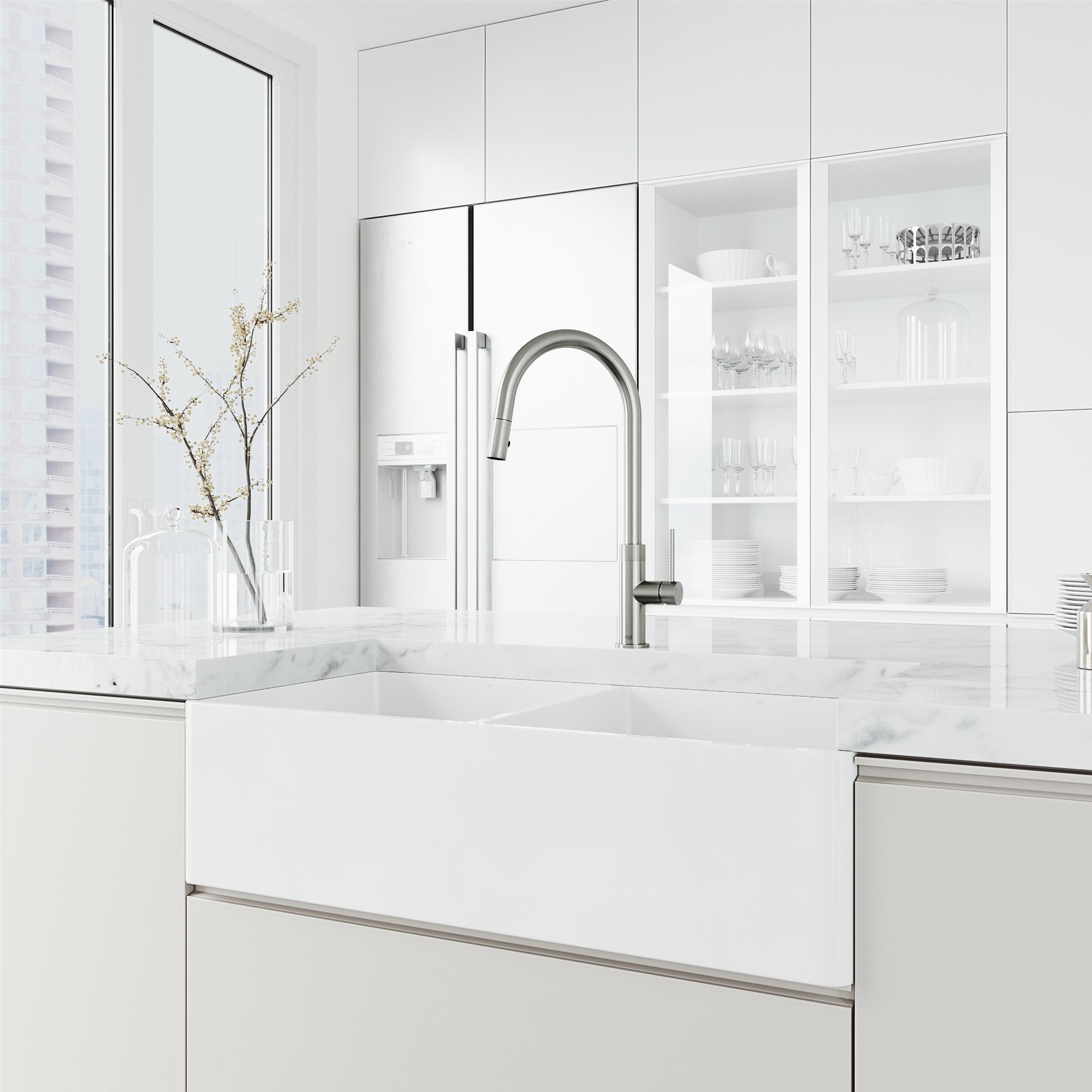 VIGO Bristol 19" H Single Handle Pull-Down Sprayer Kitchen Faucet, Stainless Steel, Without Extras
