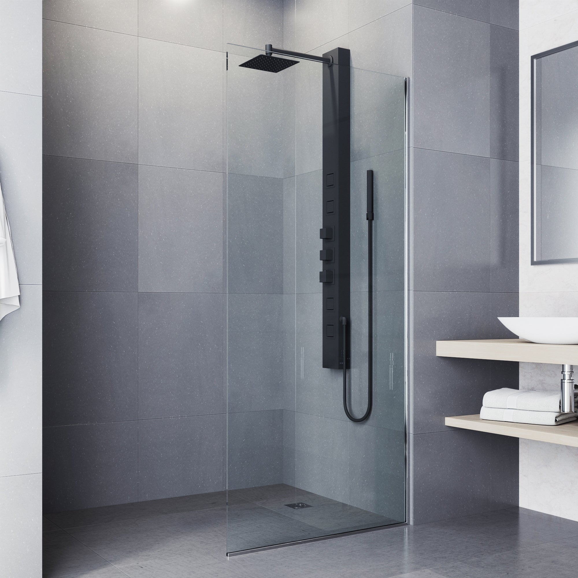Sutton 58" H x 5" W 4-Jet Shower Panel with Square Shower Head, Matte Black