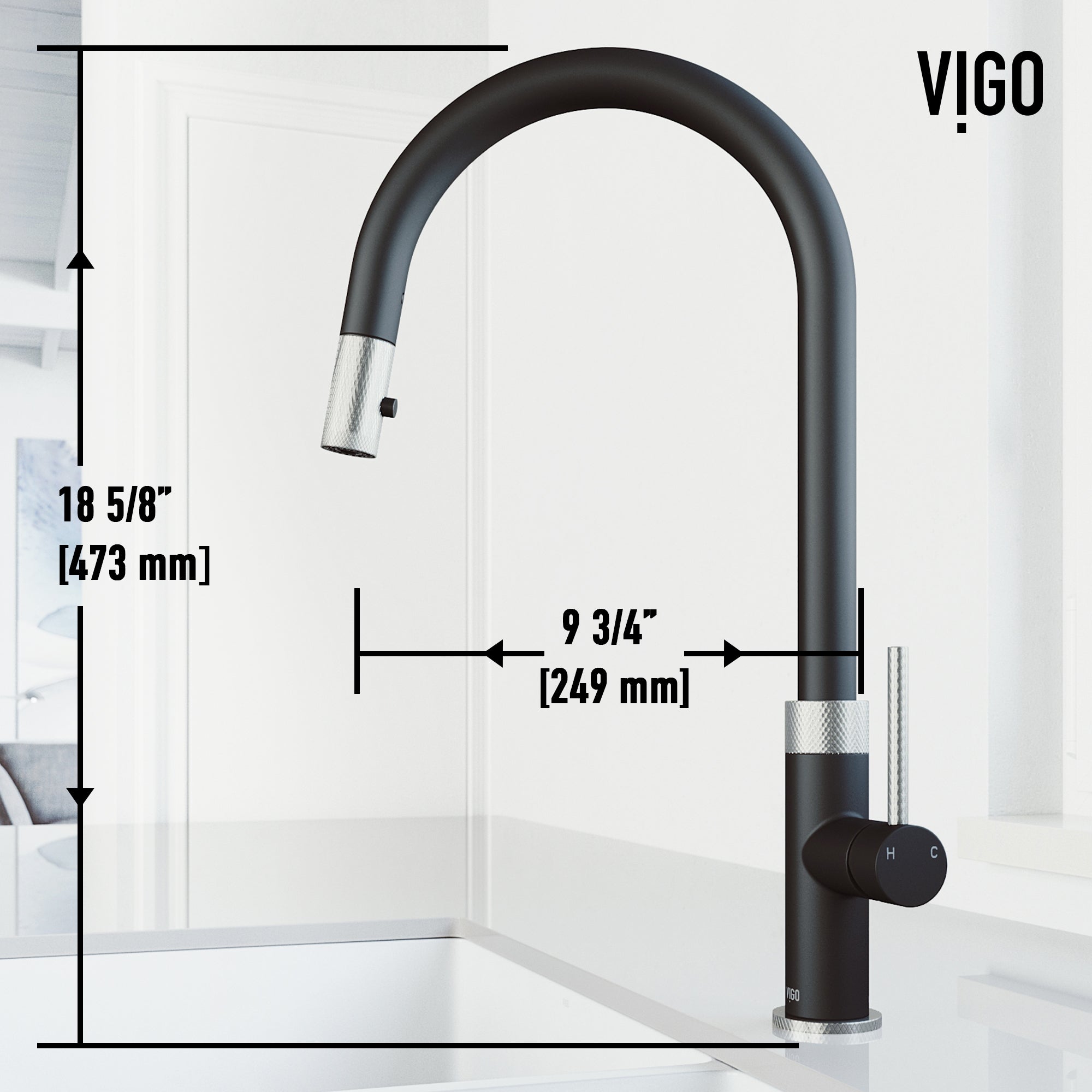 VIGO Bristol 19" H Single Handle Pull-Down Sprayer Kitchen Faucet, Stainless Steel/Matte Black, Without Extras