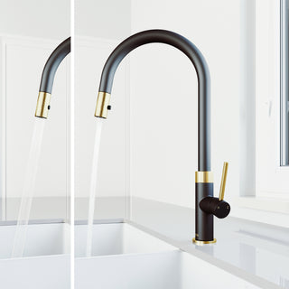 VIGO Bristol 19" H Single Handle Pull-Down Sprayer Kitchen Faucet, Matte Brushed Gold/Matte Black, Without Extras