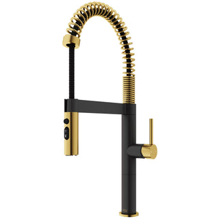 VIGO Edison Pro 20" H Single Handle Pull-Down Sprayer Kitchen Faucet, Matte Brushed Gold/Matte Black