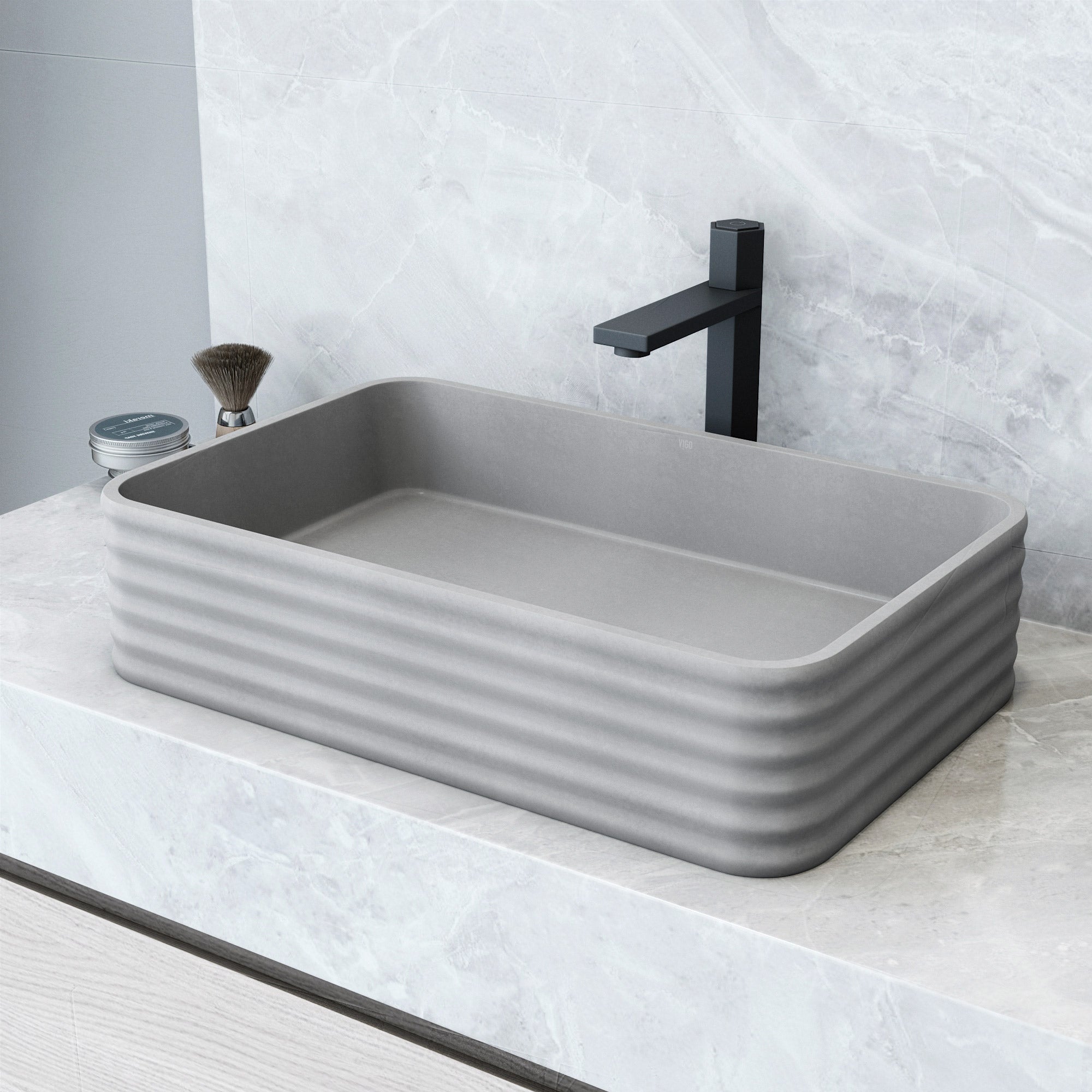 VIGO Cadman 21"L x 14"W x 5"H Concreto Stone Rectangular Bathroom Vessel Sink