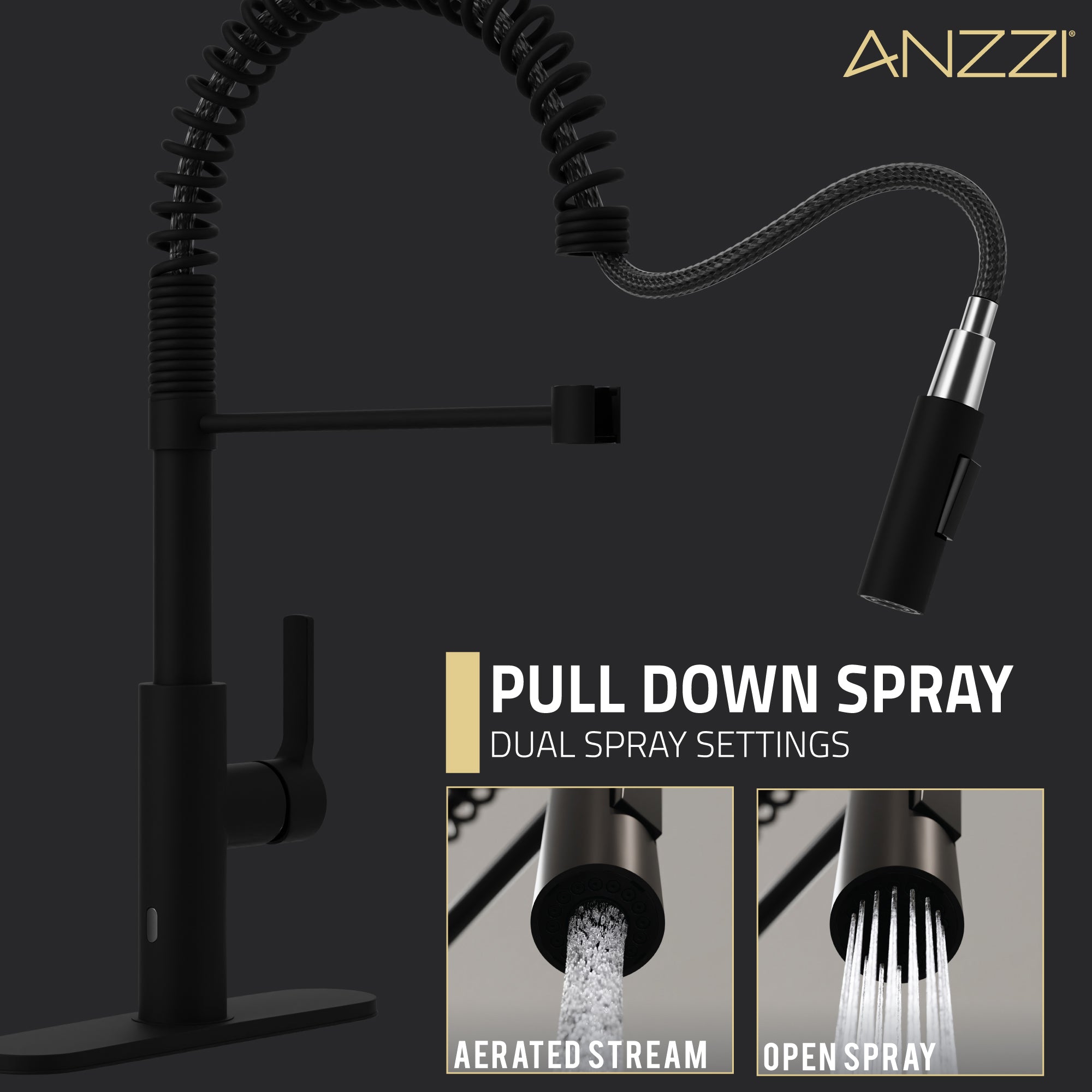 Touchless Pull-Down Faucet With Fan Sprayer, Matte Black