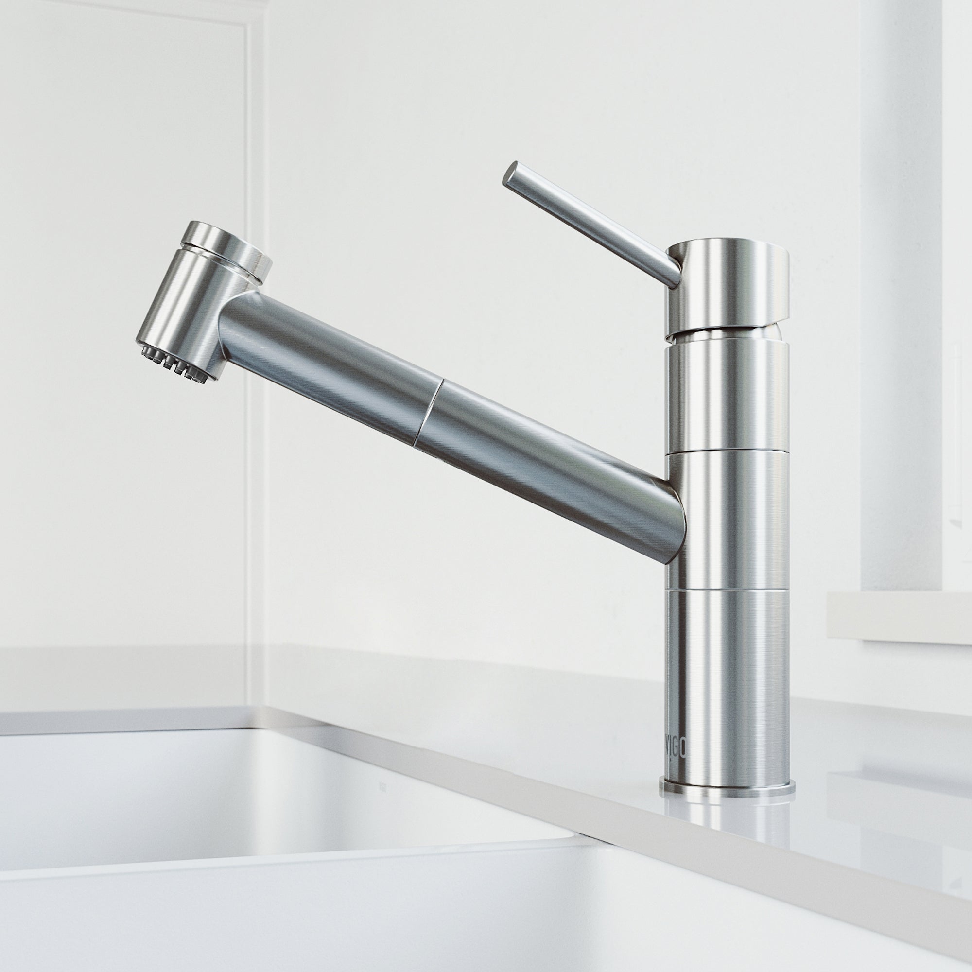 VIGO Branson 9" H Single Handle Pull-Out Sprayer Kitchen Faucet, Stainless Steel, Without Extras