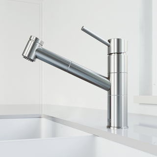 VIGO Branson 9" H Single Handle Pull-Out Sprayer Kitchen Faucet, Stainless Steel, Without Extras