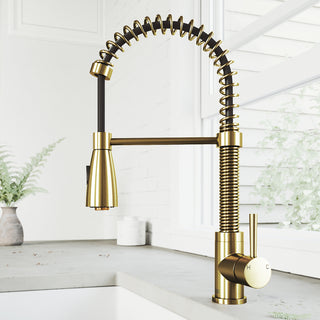 VIGO Brant 19" H Single Handle Pull-Down Sprayer Kitchen Faucet, Matte Brushed Gold, Without Extras