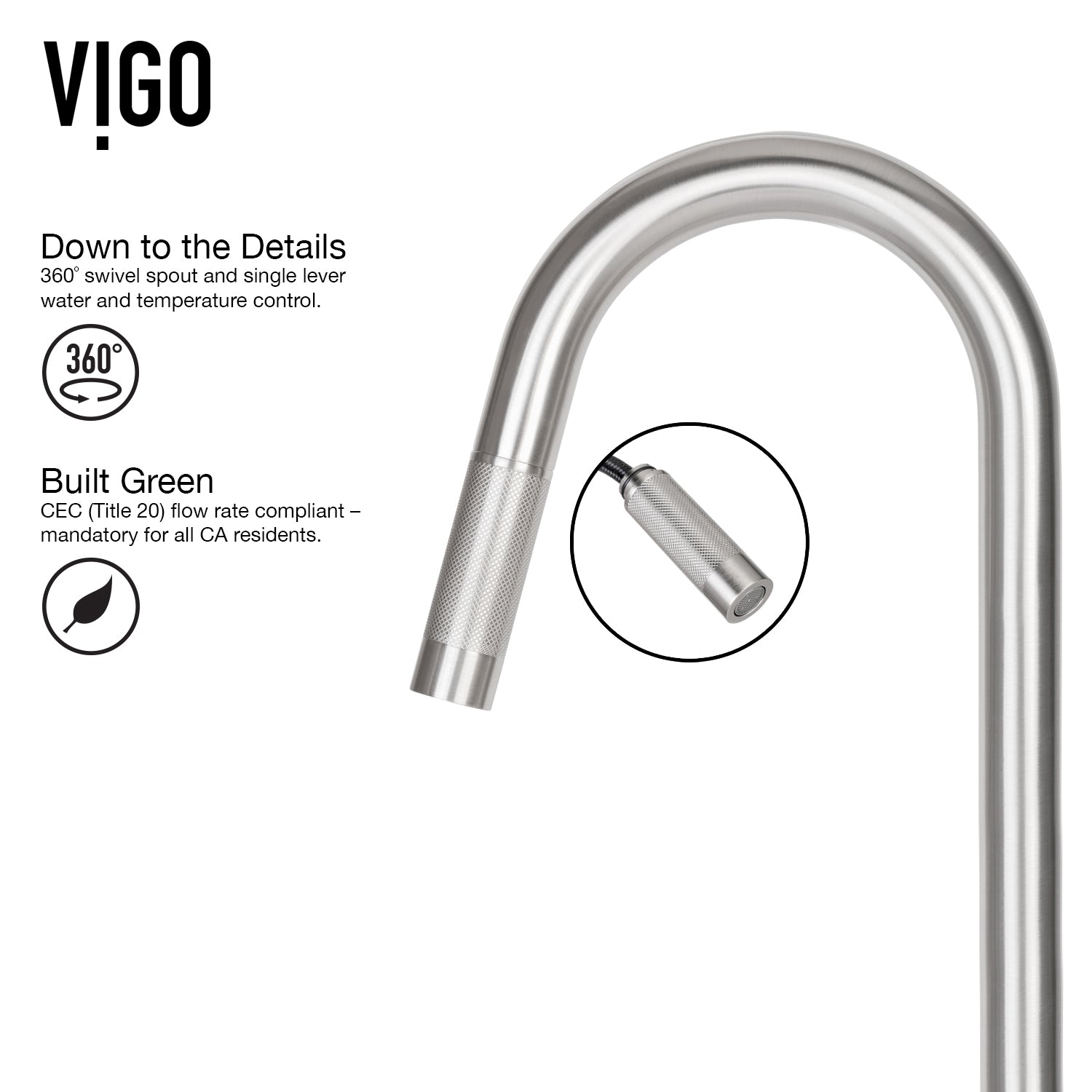 VIGO Gramercy 17" H Single Handle Pull-Down Sprayer Kitchen Faucet, Stainless Steel, No Sensor, Without Extras