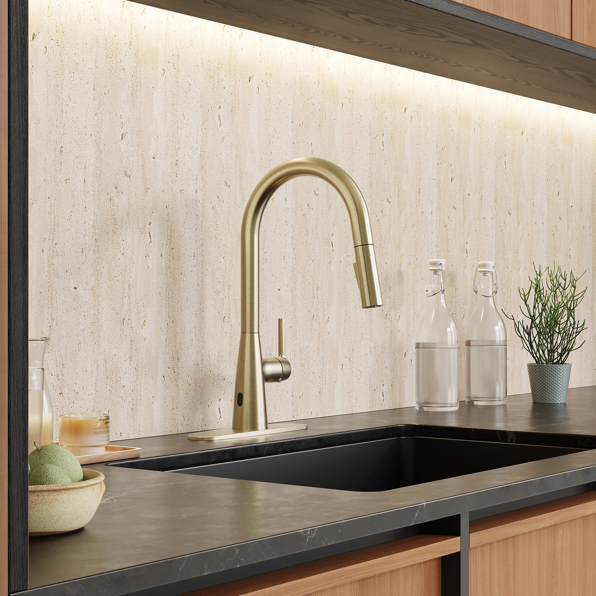 Modern Touchless Kitchen Faucet, Satin Brass