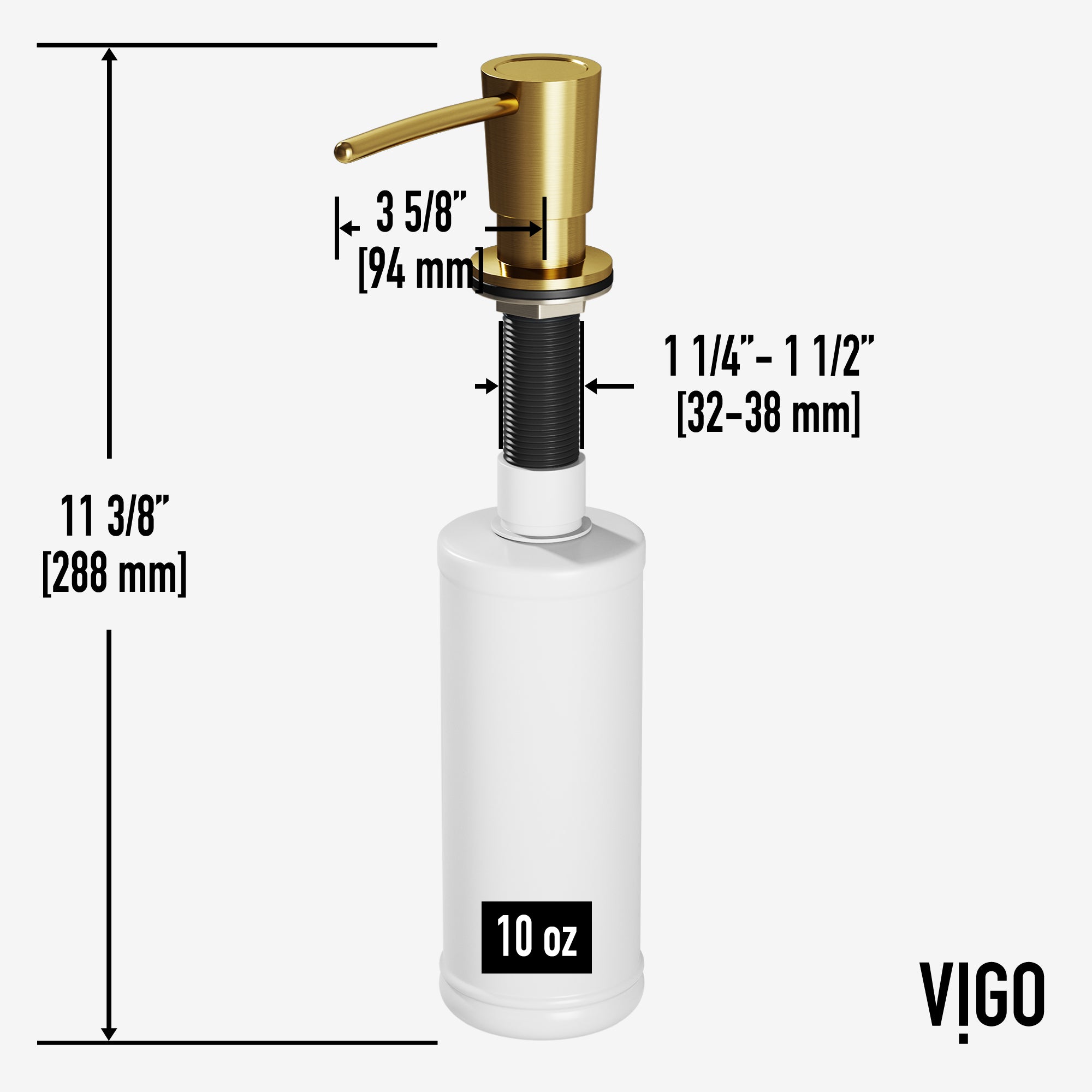 VIGO 10 oz. 1.5" W Kitchen Soap Dispenser, Matte Gold