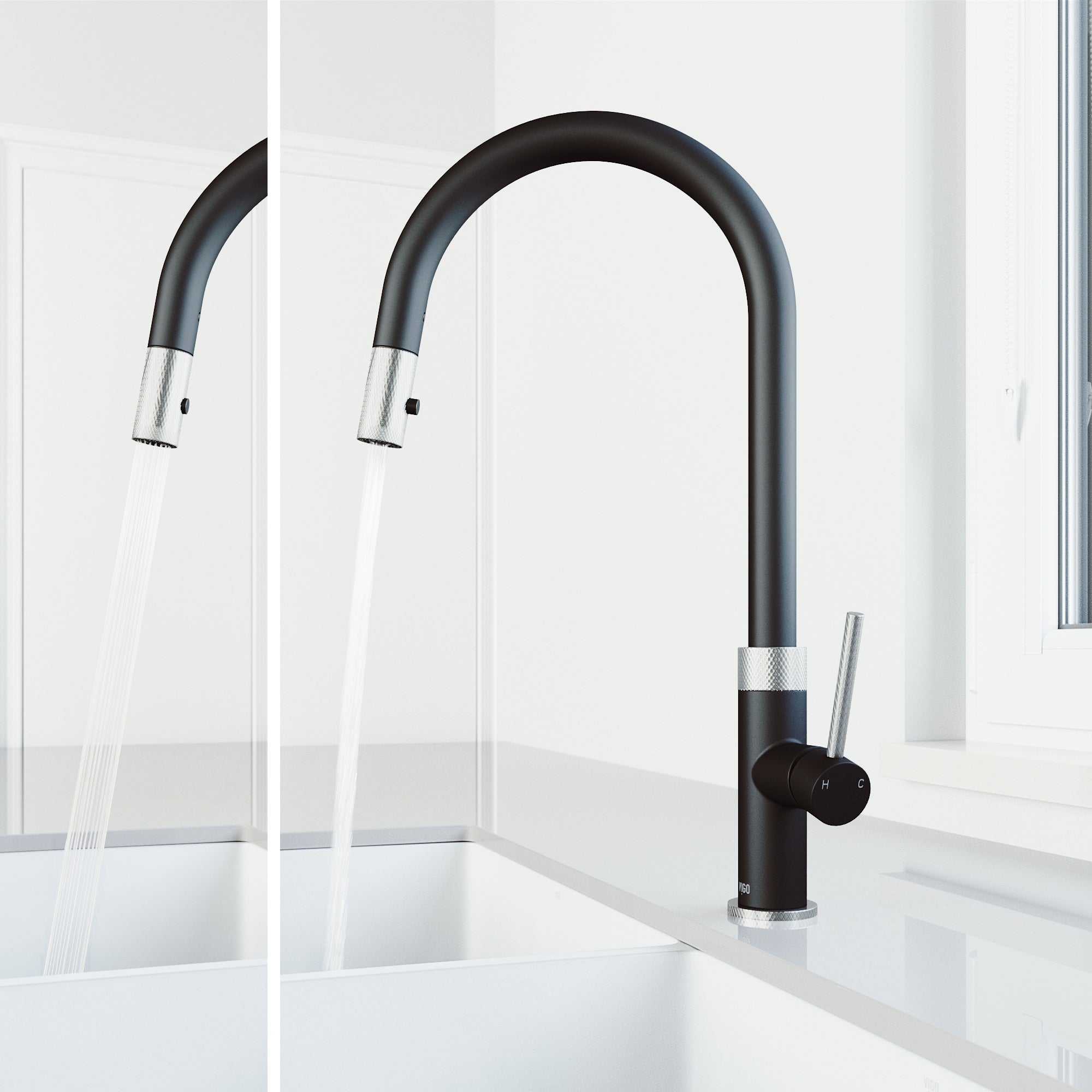 VIGO Bristol 19" H Single Handle Pull-Down Sprayer Kitchen Faucet, Stainless Steel/Matte Black, Without Extras